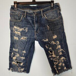 Levis 511 Shorts Mens 30 Blue Straight 12" Cutoffs Distressed Ripped Denim